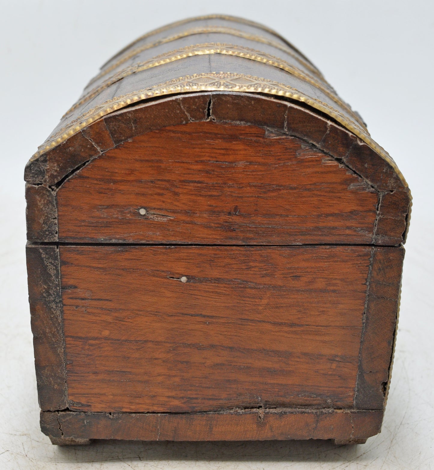 Antique Wooden Half Round Shaped Storage Chest Box Original Old Brass Fitted