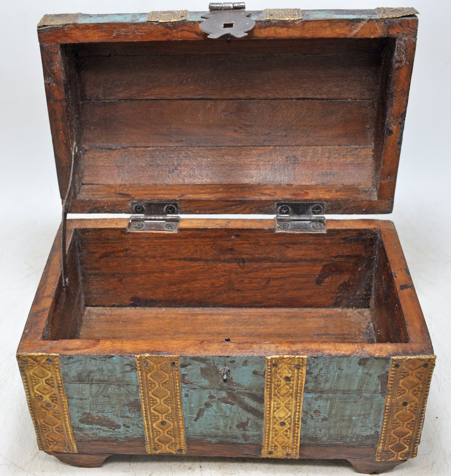 Antique Wooden Half Round Shaped Storage Chest Box Original Old Brass Fitted