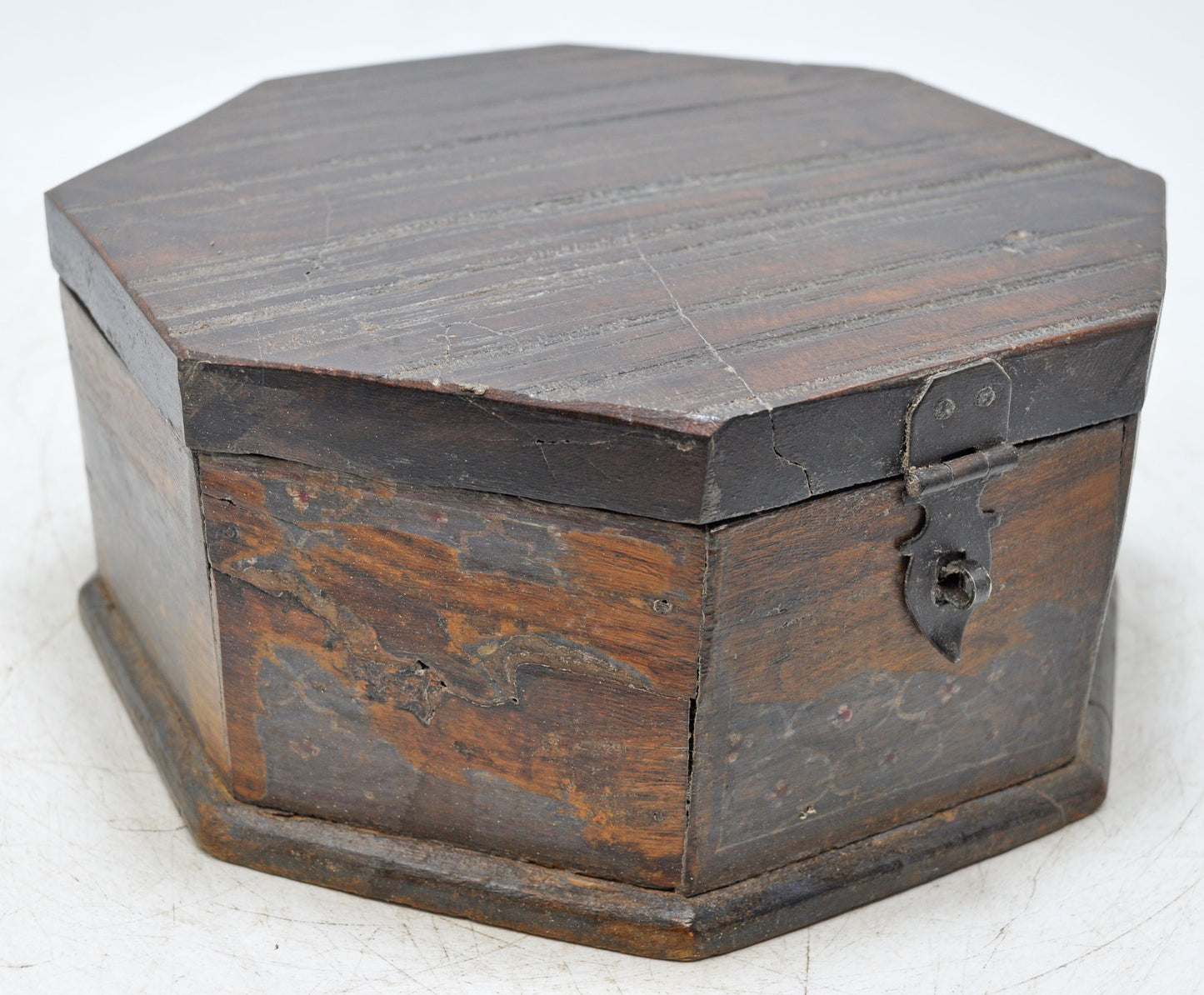 Vintage Wooden Octagonal Shape Storage Box Original Old Hand Crafted Painted
