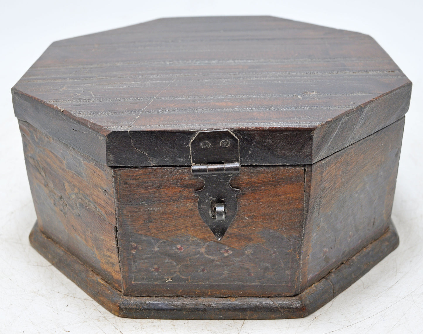 Vintage Wooden Octagonal Shape Storage Box Original Old Hand Crafted Painted
