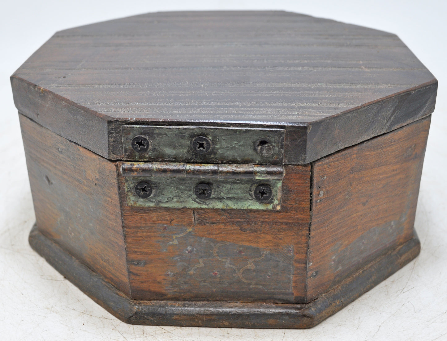 Vintage Wooden Octagonal Shape Storage Box Original Old Hand Crafted Painted
