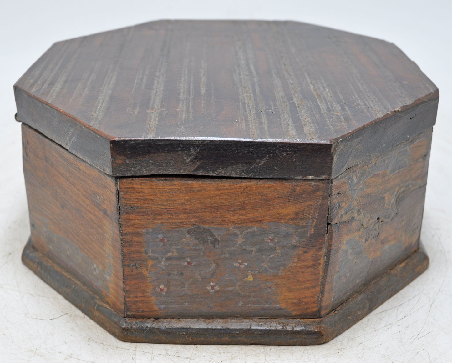 Vintage Wooden Octagonal Shape Storage Box Original Old Hand Crafted Painted