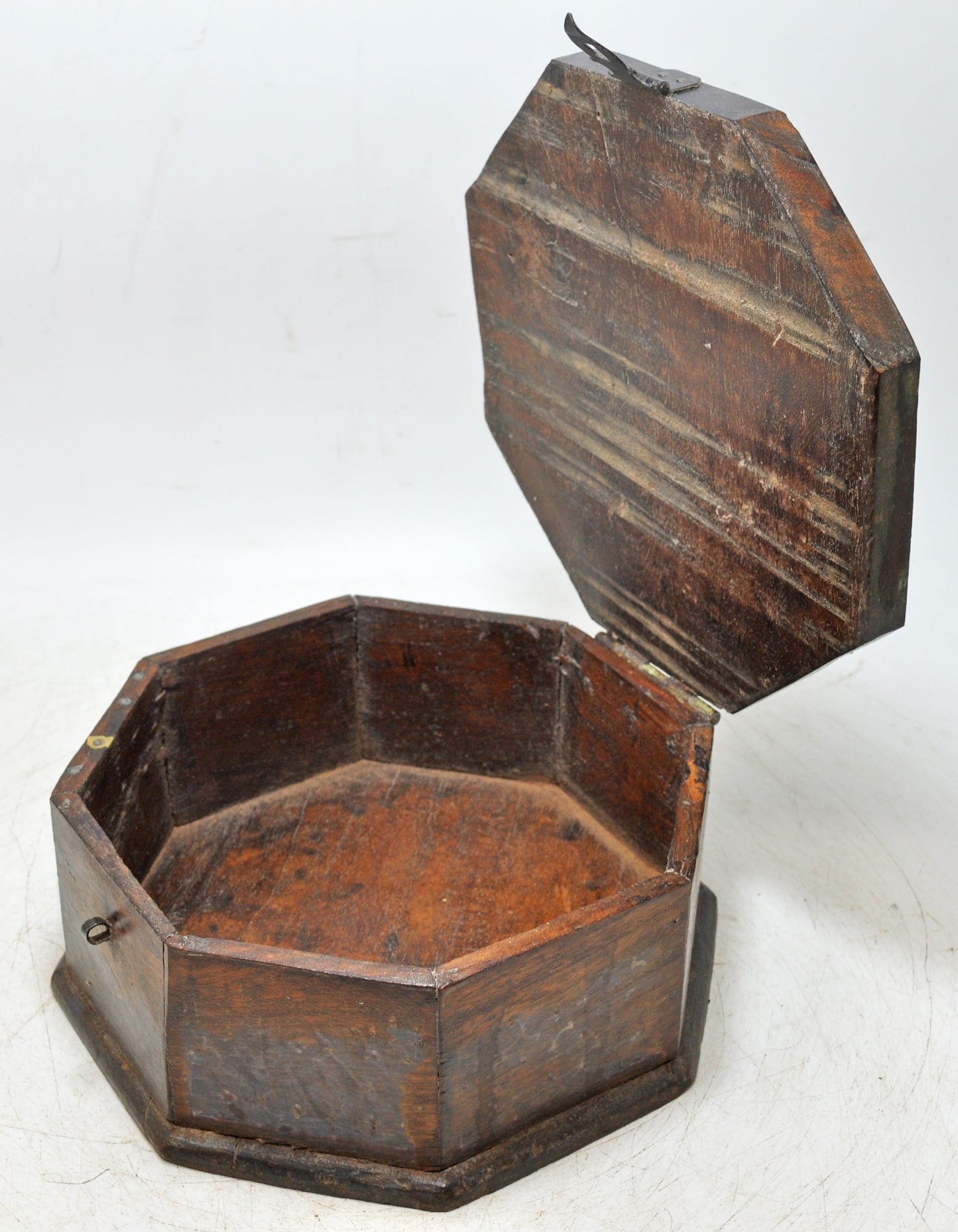 Vintage Wooden Octagonal Shape Storage Box Original Old Hand Crafted Painted