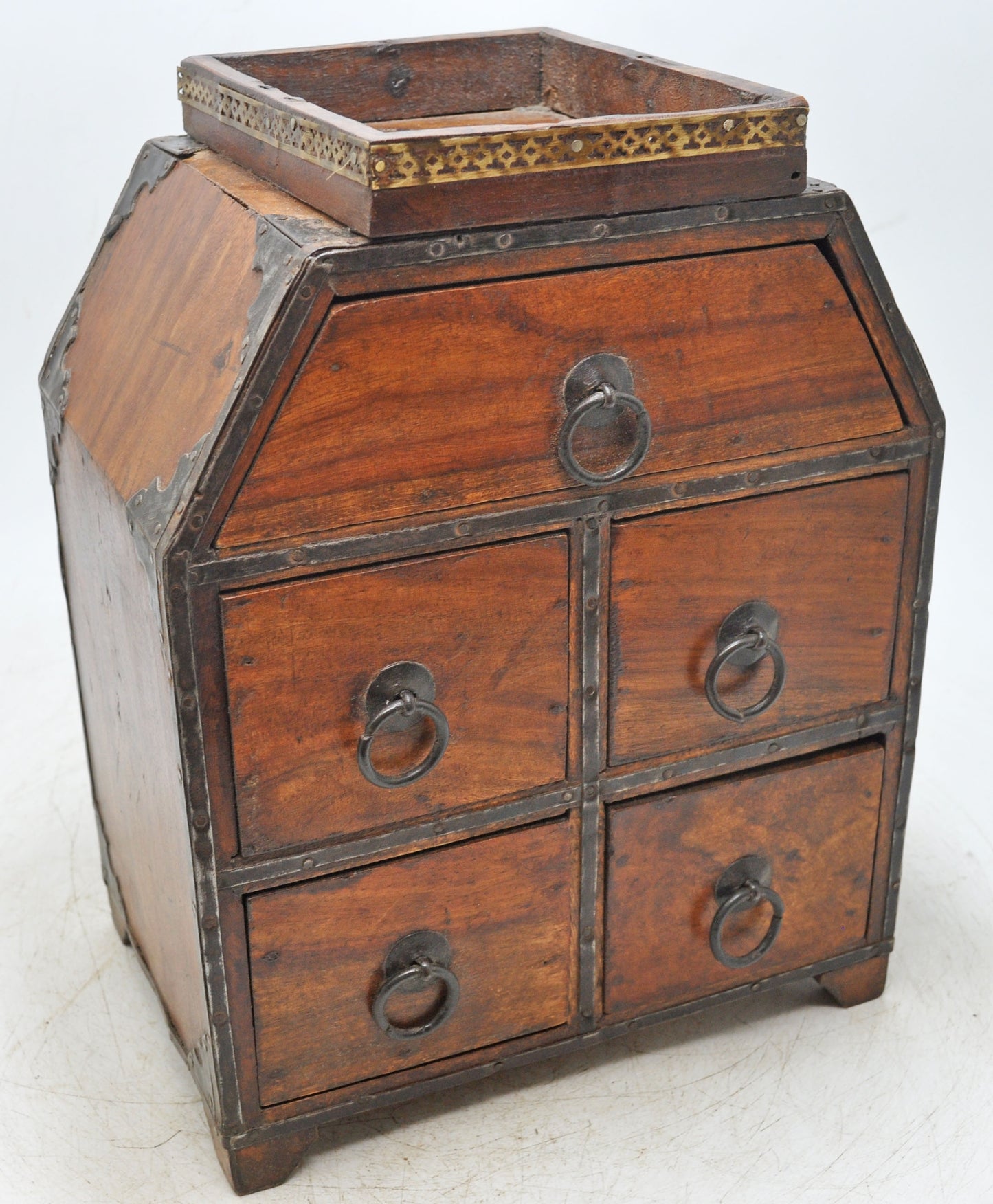 Antique Wooden Drawers Storage Chest Box Original Old Hand Crafted Metal Fitted
