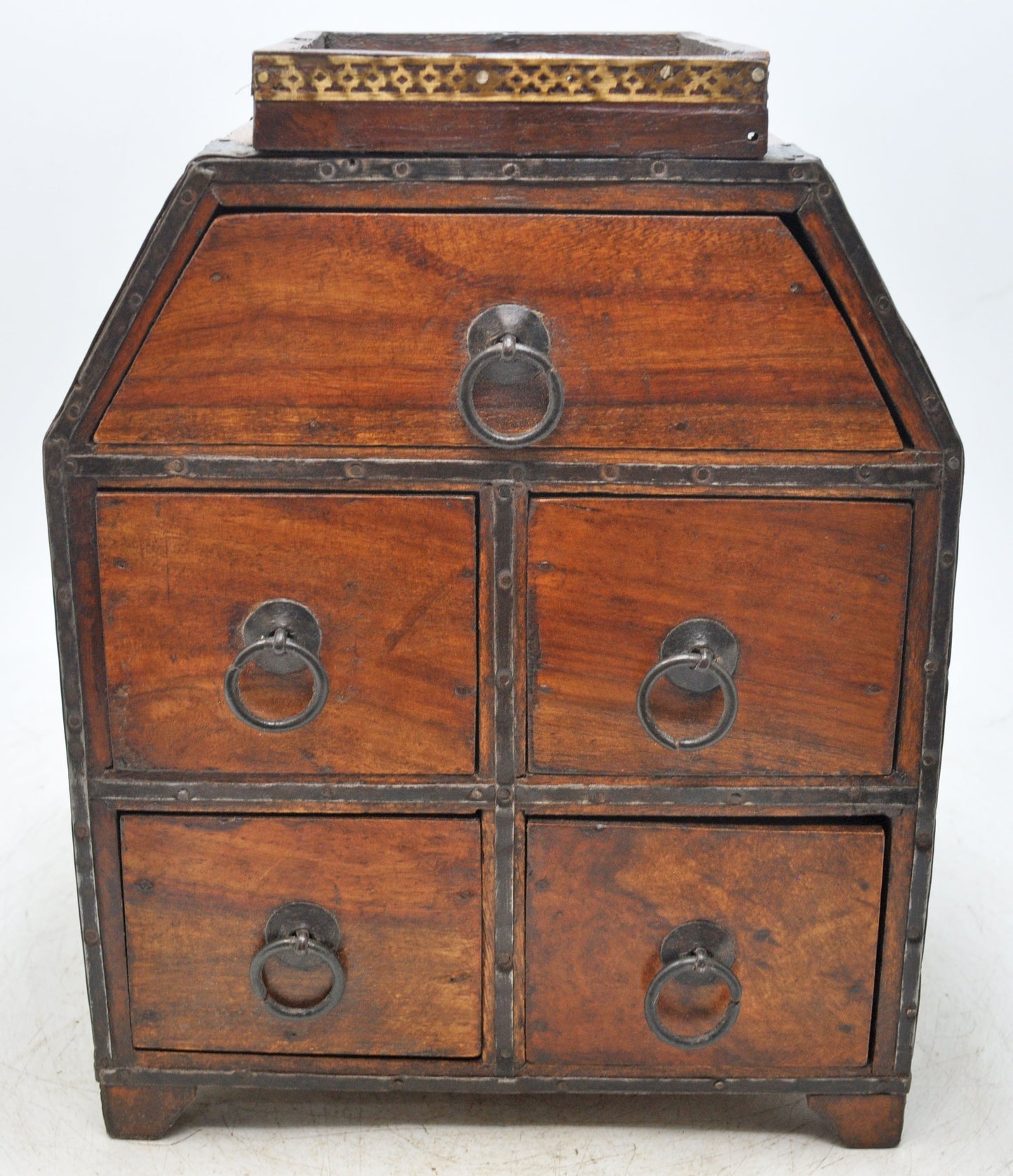 Antique Wooden Drawers Storage Chest Box Original Old Hand Crafted Metal Fitted