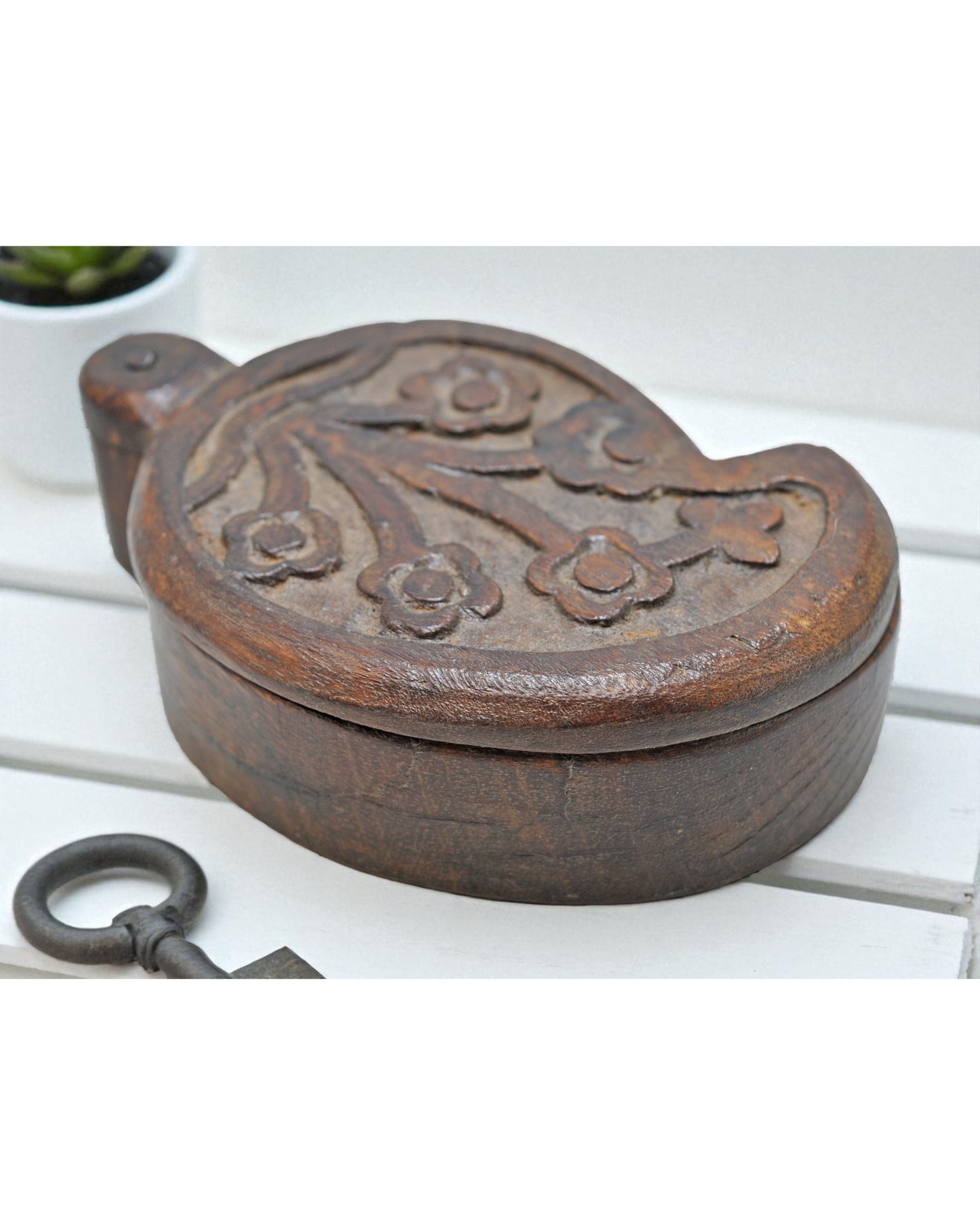 Vintage Wooden Kum Kum Powder Tika Box Original Old Hand Carved