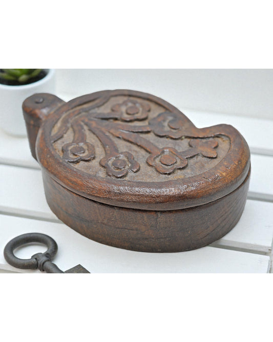 Vintage Wooden Kum Kum Powder Tika Box Original Old Hand Carved