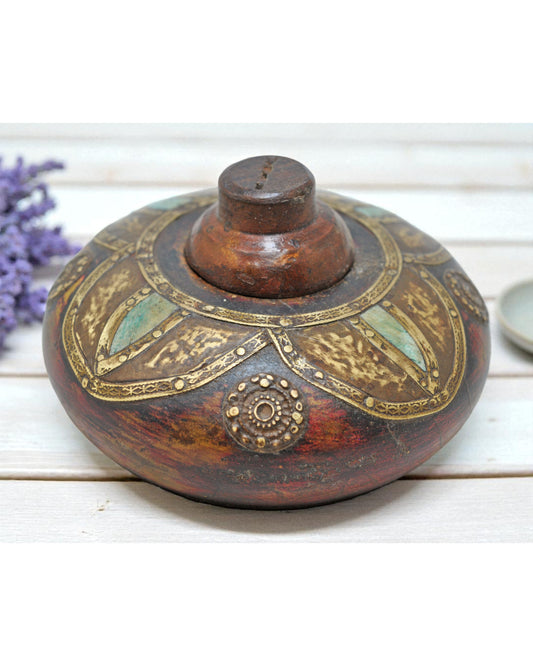 Vintage Wooden Kum Kum Powder Tika Box Original Old Hand Carved