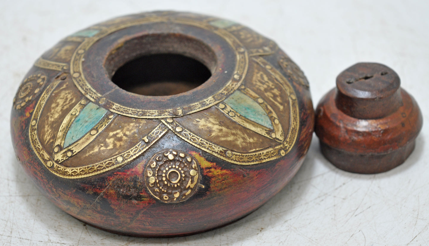 Vintage Wooden Kum Kum Powder Tika Box Original Old Hand Carved