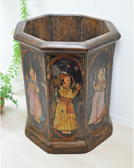 Vintage Wooden Octagonal Planter Pot Original Old Hand Crafted Fine Painted