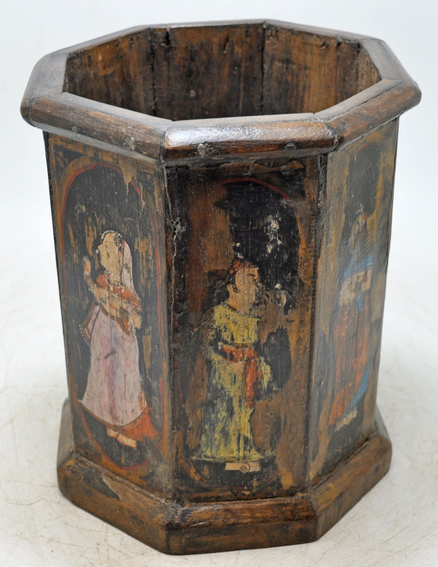 Vintage Wooden Octagonal Planter Pot Original Old Hand Crafted Fine Painted