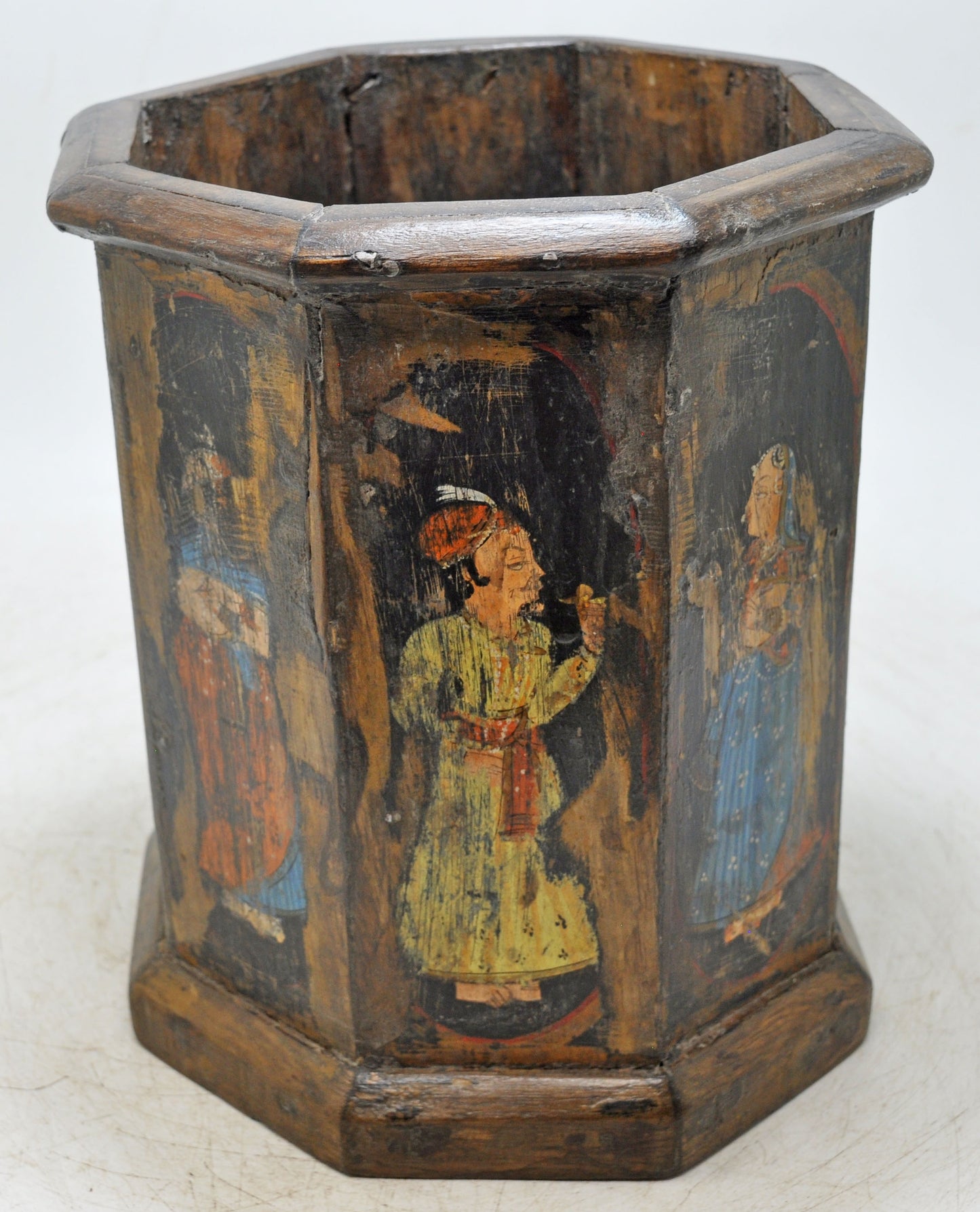 Vintage Wooden Octagonal Planter Pot Original Old Hand Crafted Fine Painted