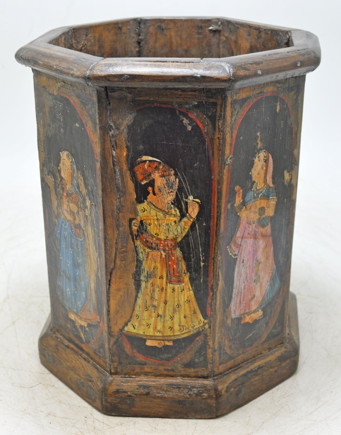 Vintage Wooden Octagonal Planter Pot Original Old Hand Crafted Fine Painted