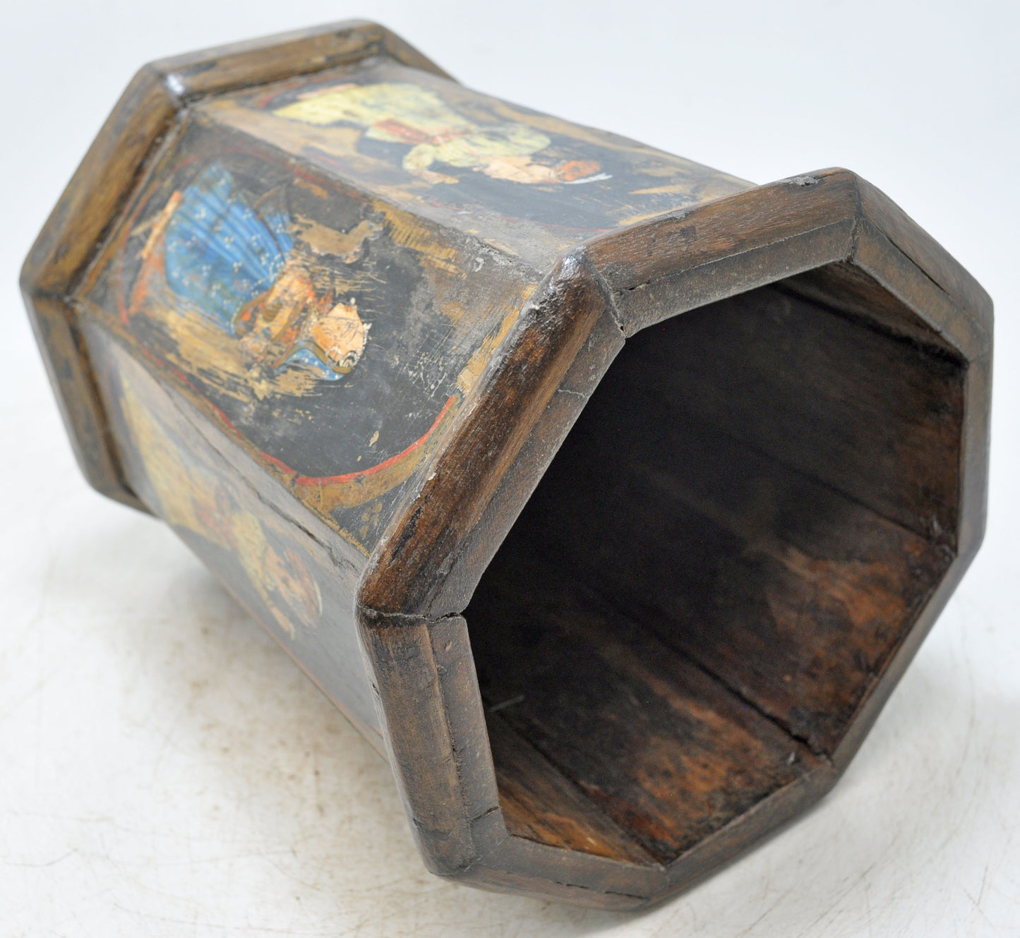 Vintage Wooden Octagonal Planter Pot Original Old Hand Crafted Fine Painted