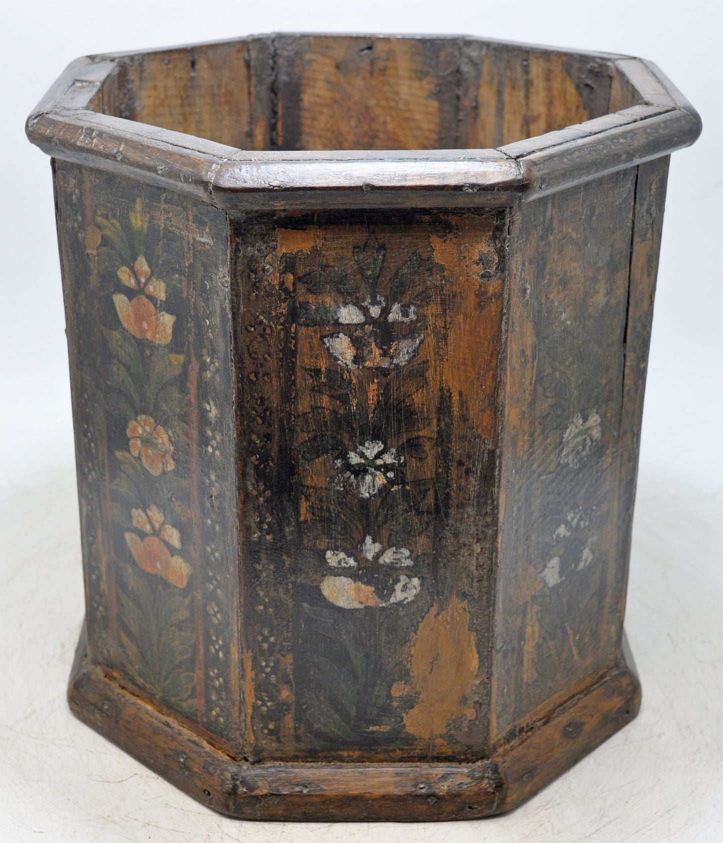 Vintage Wooden Octagonal Planter Pot Original Old Hand Crafted Fine Painted