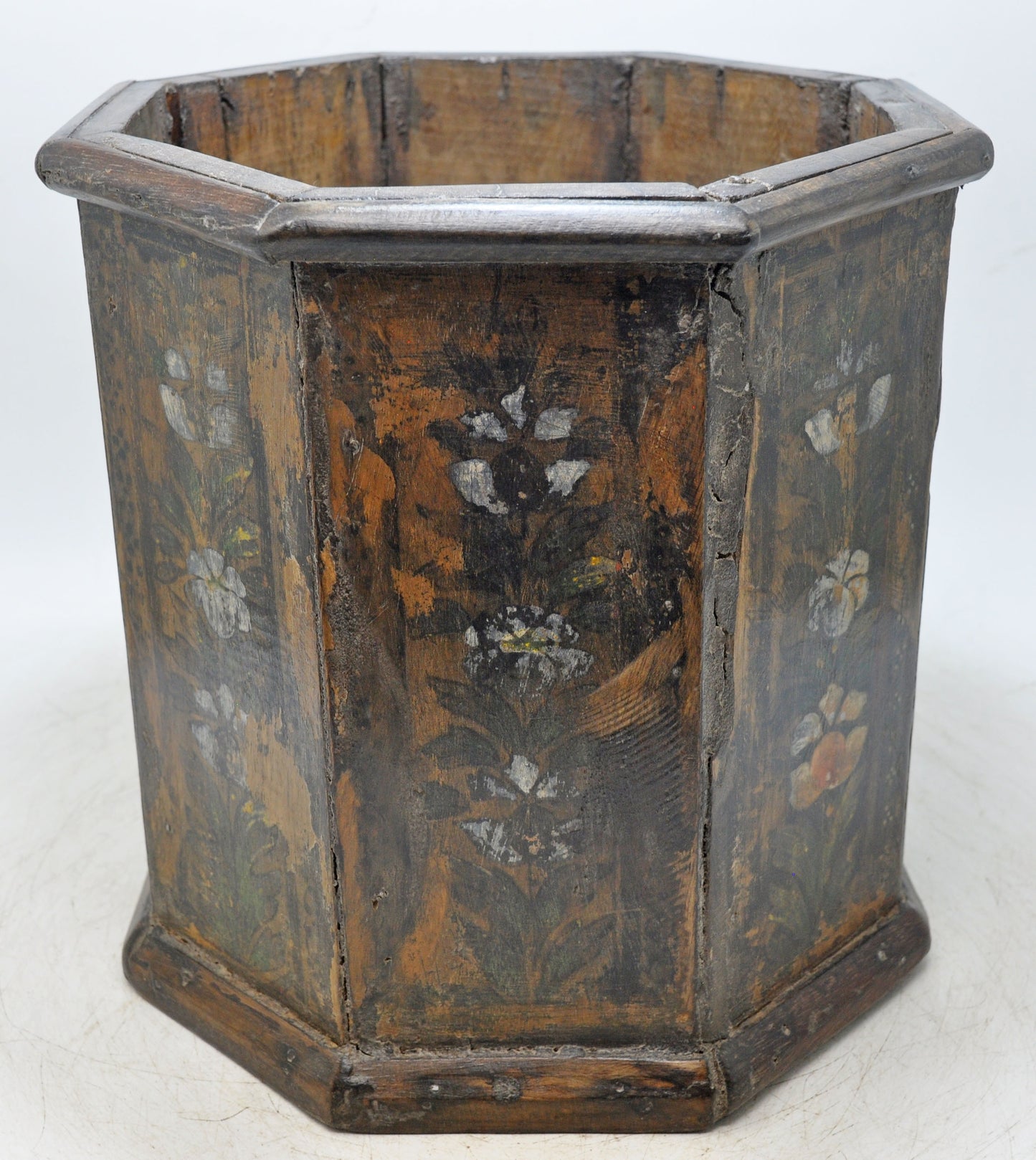 Vintage Wooden Octagonal Planter Pot Original Old Hand Crafted Fine Painted