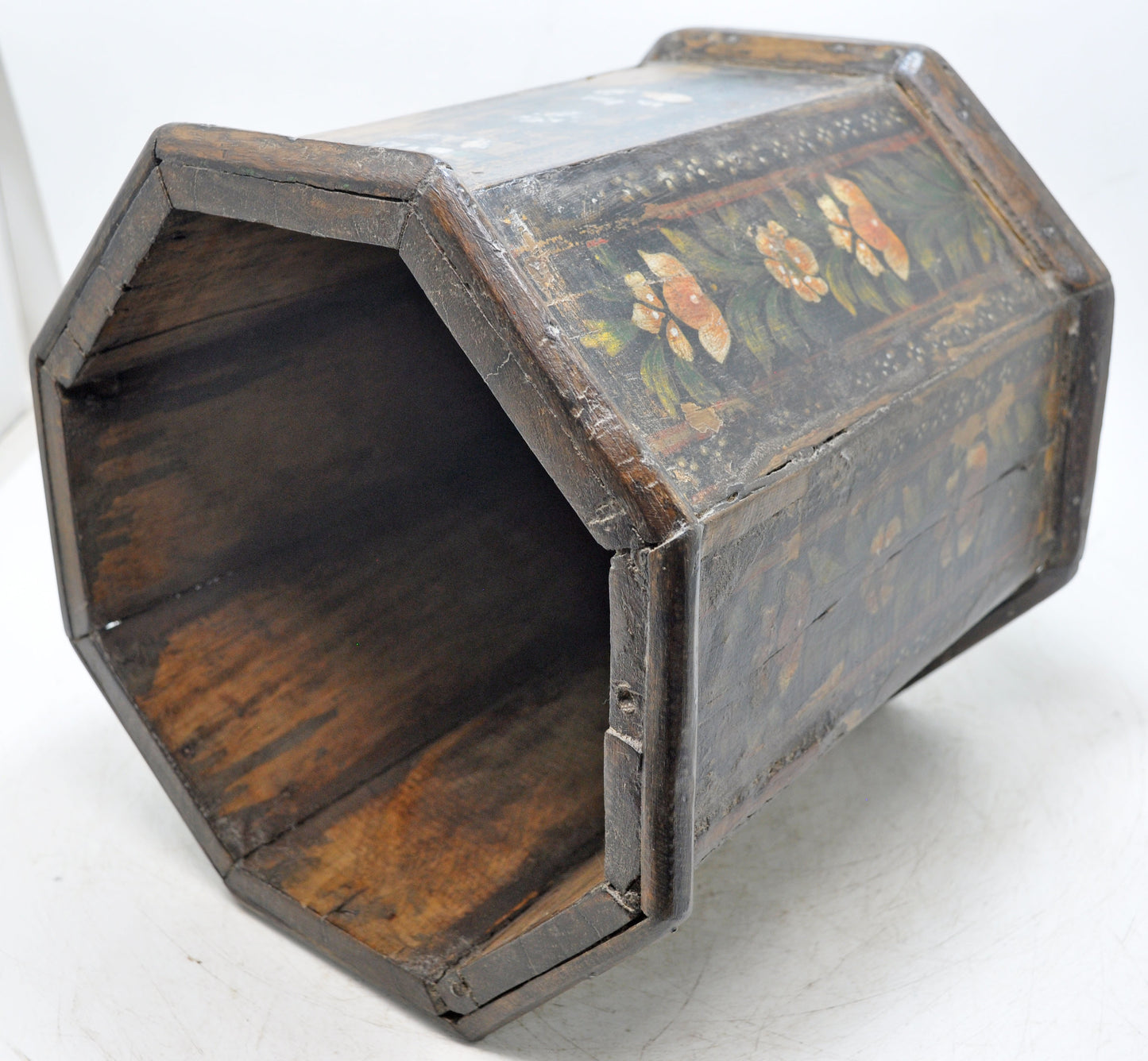 Vintage Wooden Octagonal Planter Pot Original Old Hand Crafted Fine Painted