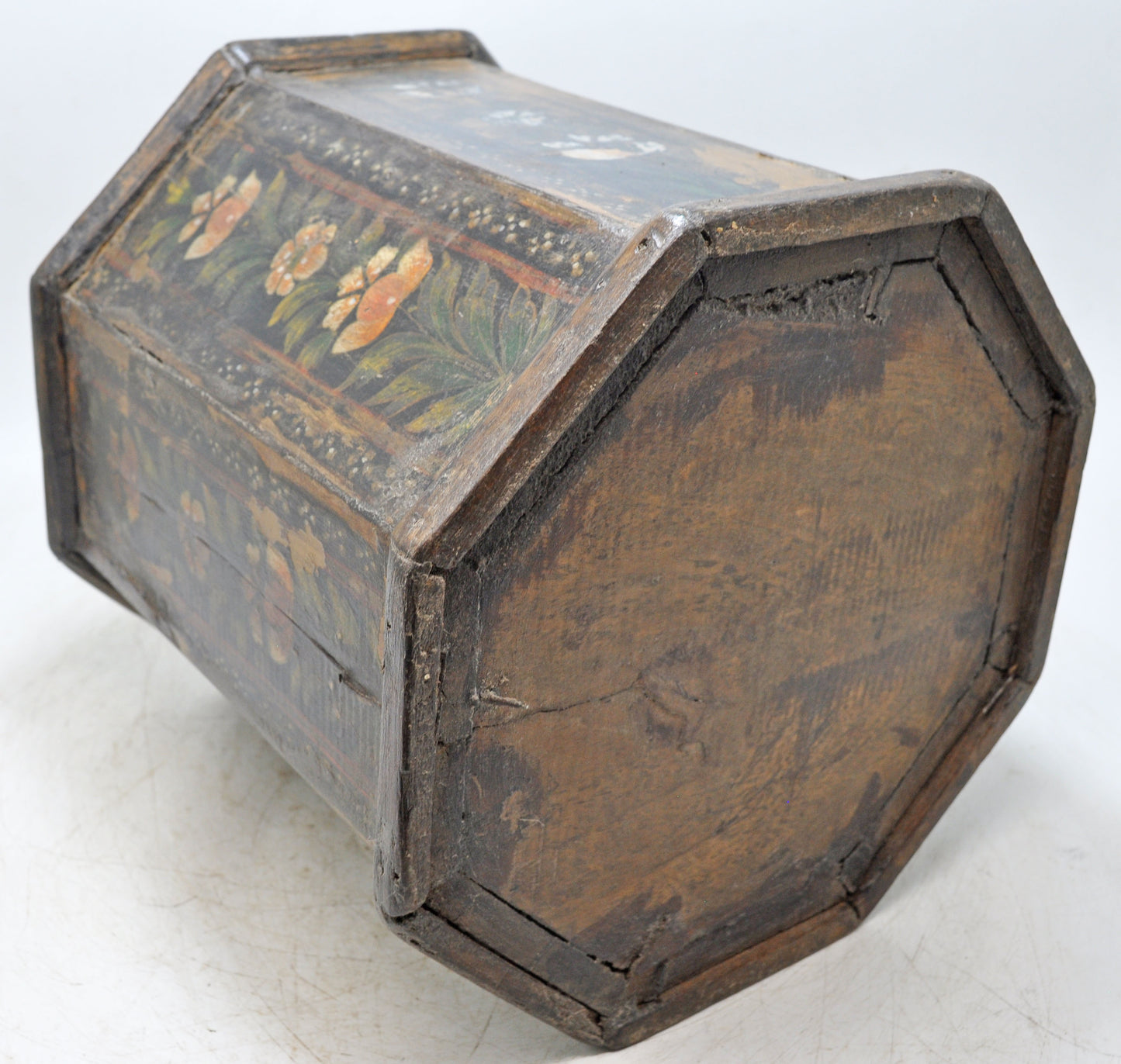 Vintage Wooden Octagonal Planter Pot Original Old Hand Crafted Fine Painted