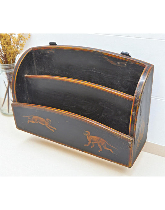 Vintage Wooden Paper Tray Rack Original Old Hand Crafted Painted