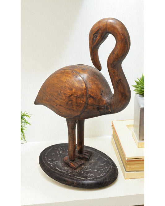 Vintage Wooden Large Size Crane Figurine Original Old Fine Hand Carved