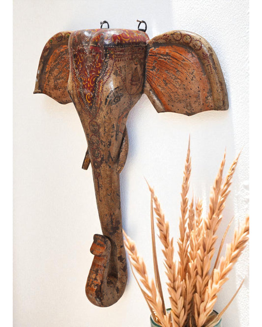 Vintage Wooden Wall Décor Large Elephant Head Bust Original Old Fine Carved Painted