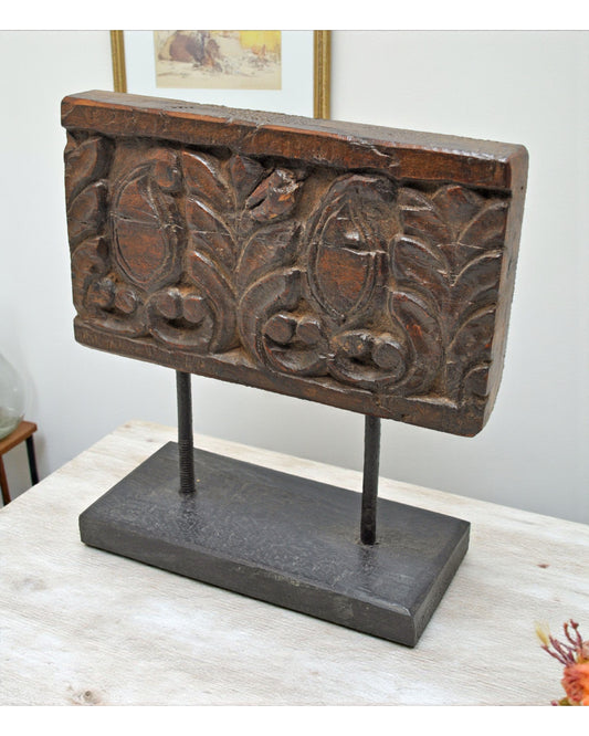 Antique Wooden Floral Carving Panel Plaque Original Old Fine Hand Carved