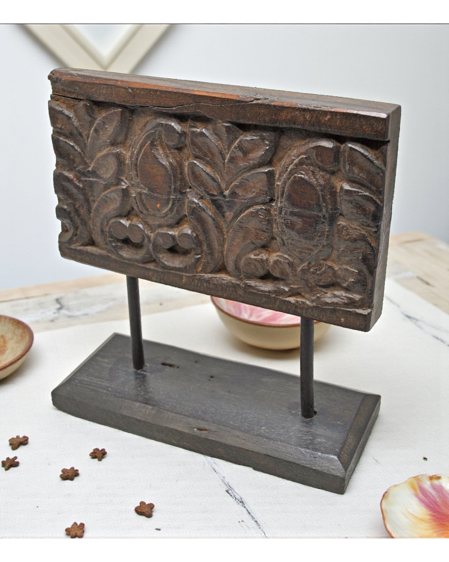 Antique Wooden Floral Carving Panel Plaque Original Old Fine Hand Carved