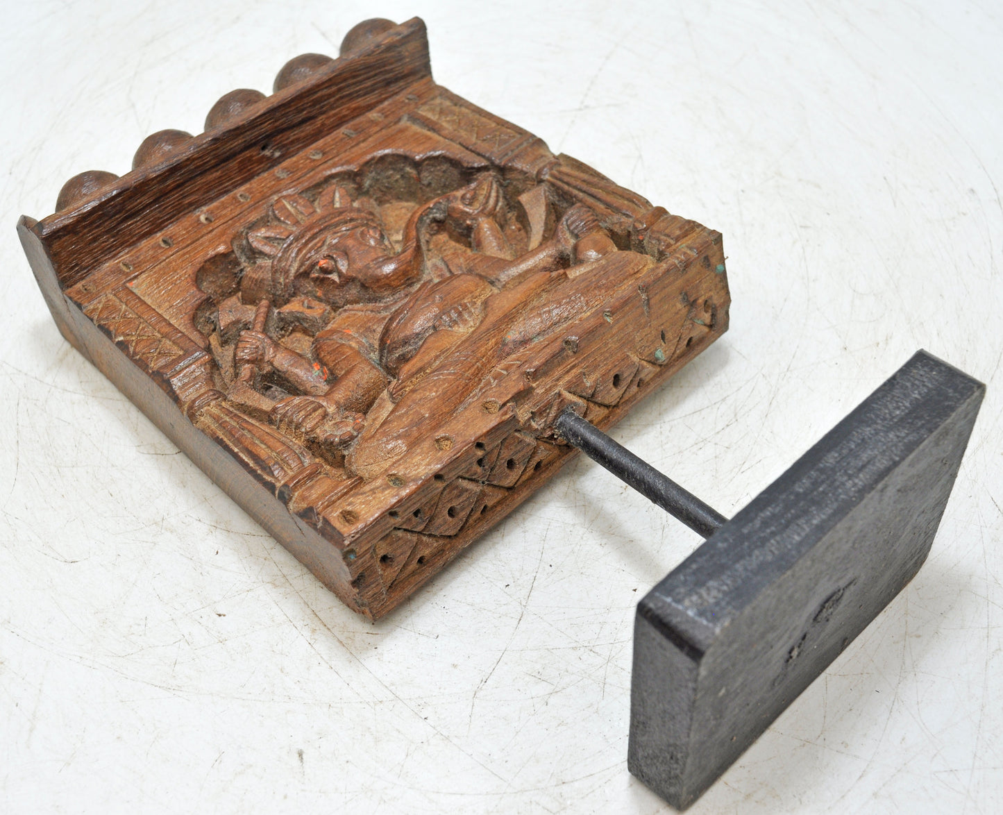 Antique Wooden God Ganesha Idol Carving Plaque Original Old Fine Hand Carved