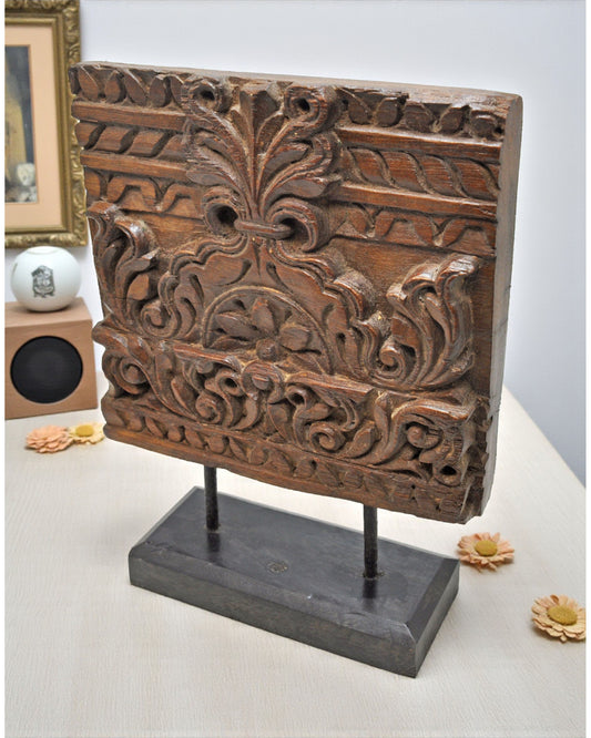 Antique Wooden Floral Carving Panel Plaque Original Old Fine Hand Carved