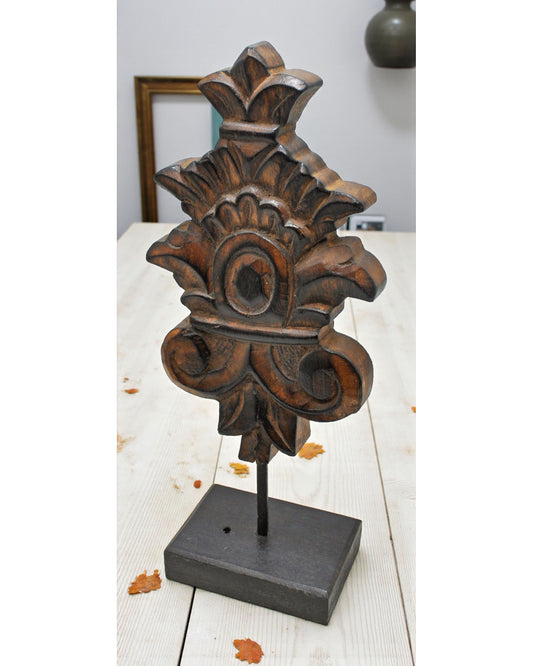 Hand Carved Wooden Flower Carving Panel Plaque on Stand