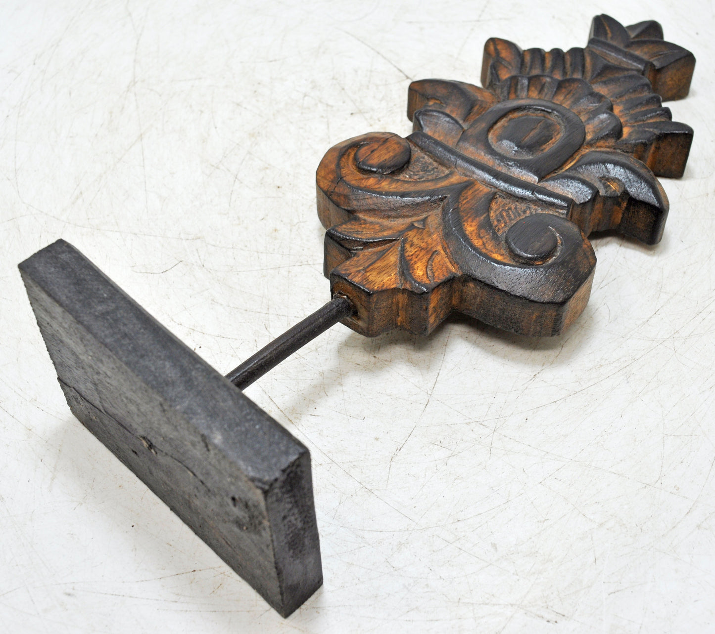 Hand Carved Wooden Flower Carving Panel Plaque on Stand