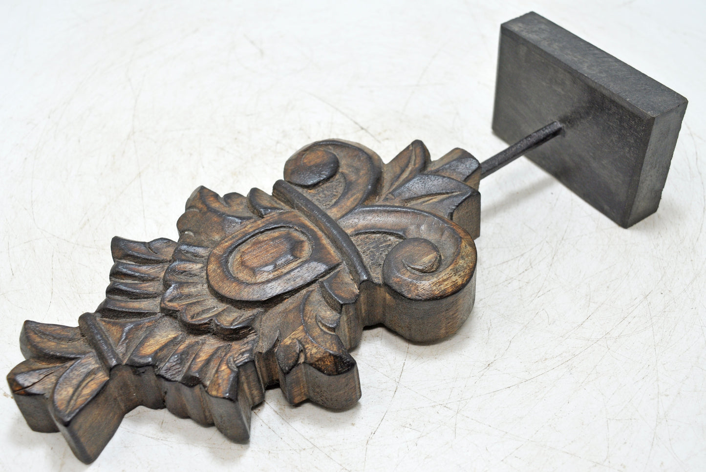 Hand Carved Wooden Flower Carving Panel Plaque on Stand