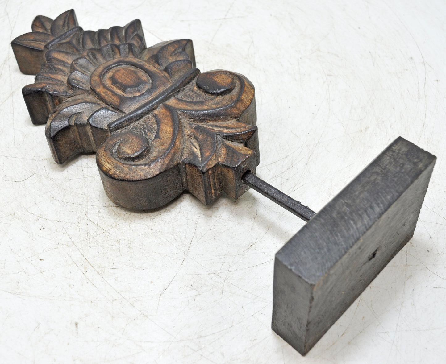 Hand Carved Wooden Flower Carving Panel Plaque on Stand