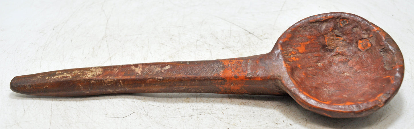Antique Kitchenware Wooden Long Spoon Original Old Hand Carved