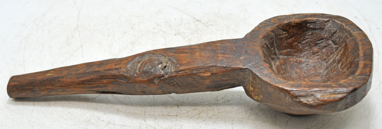 Antique Kitchenware Wooden Long Spoon Original Old Hand Carved