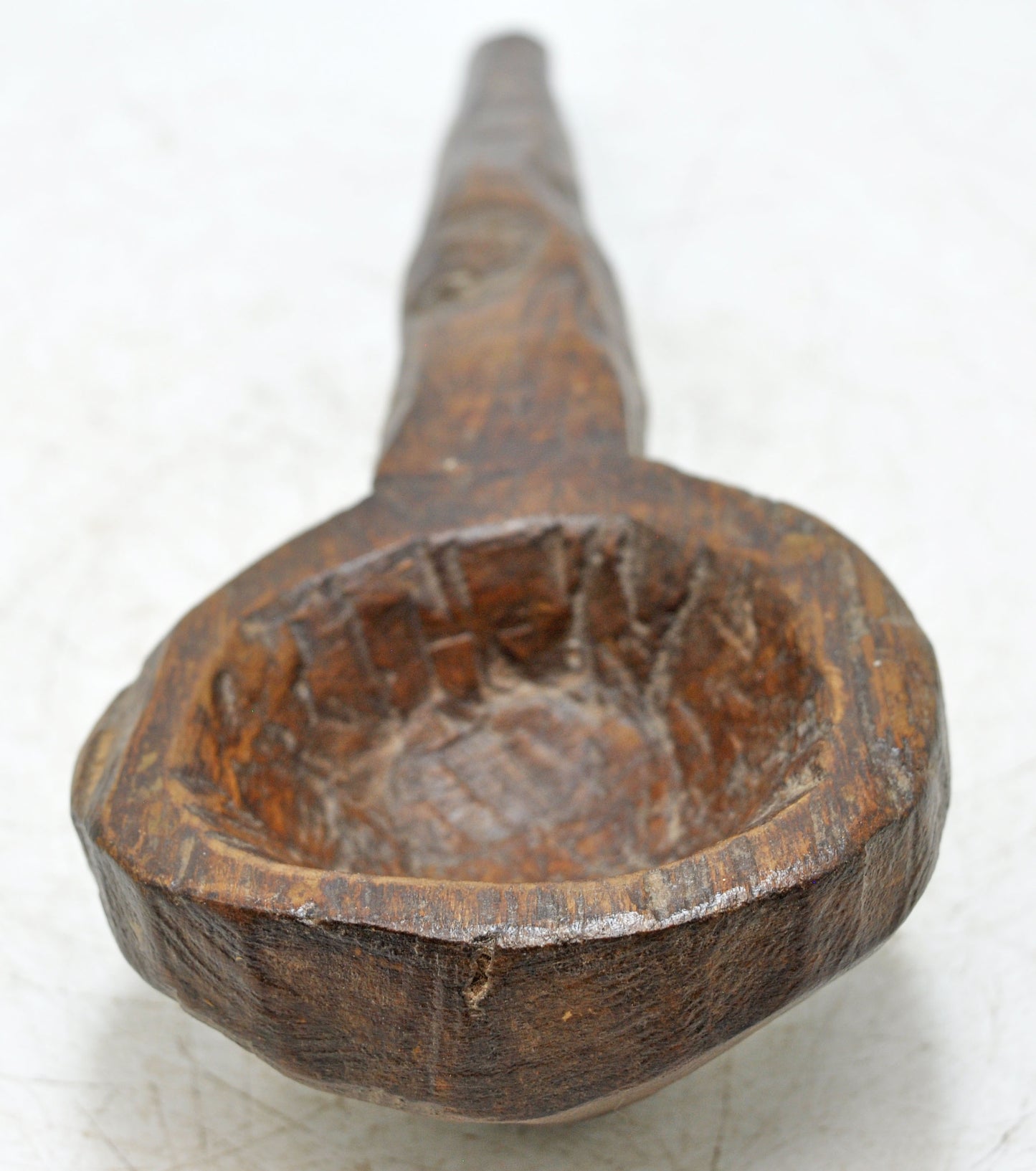 Antique Kitchenware Wooden Long Spoon Original Old Hand Carved