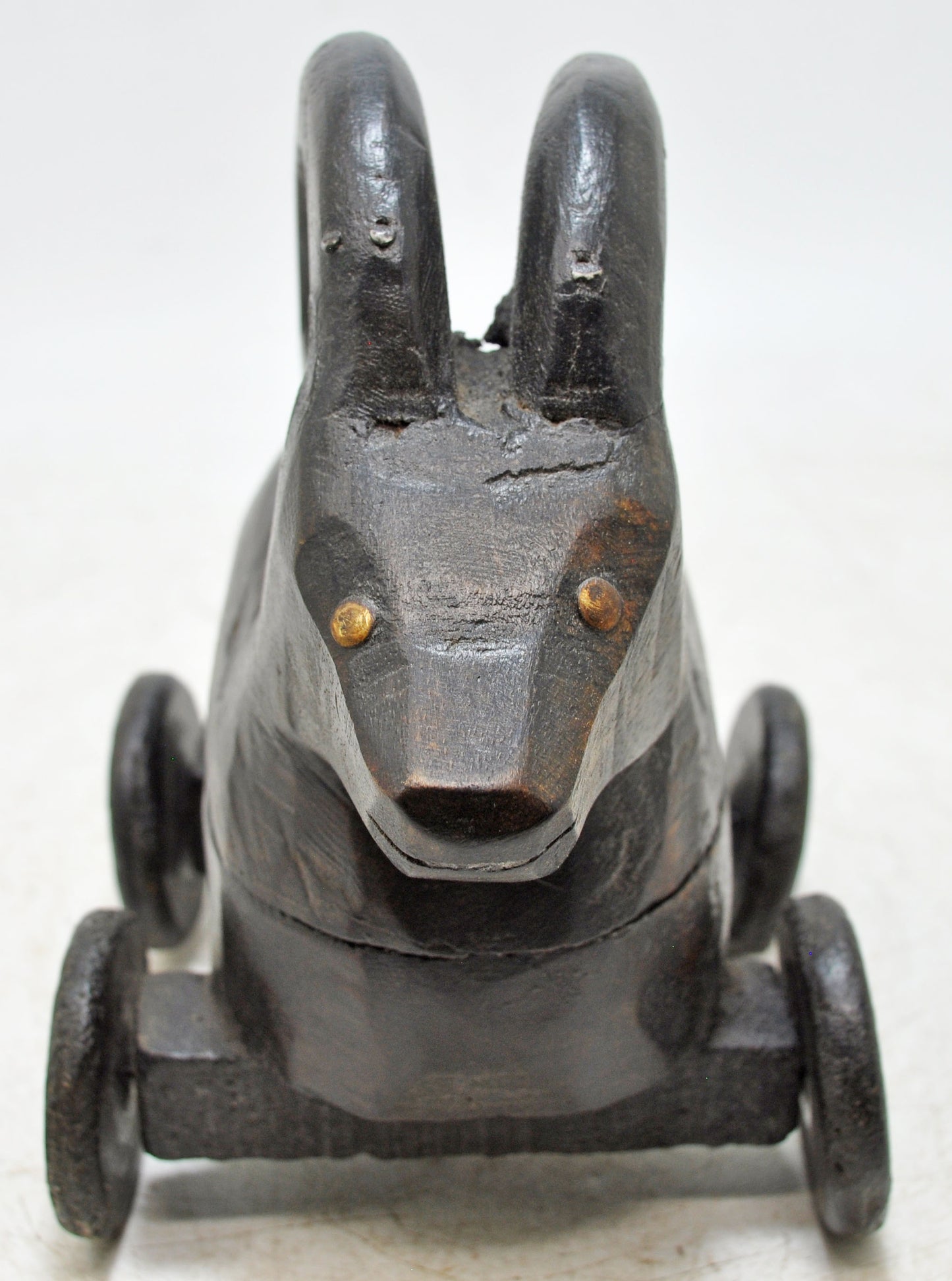 Hand Carved Wooden Goat Ram on Wheels Figurine Spice Box