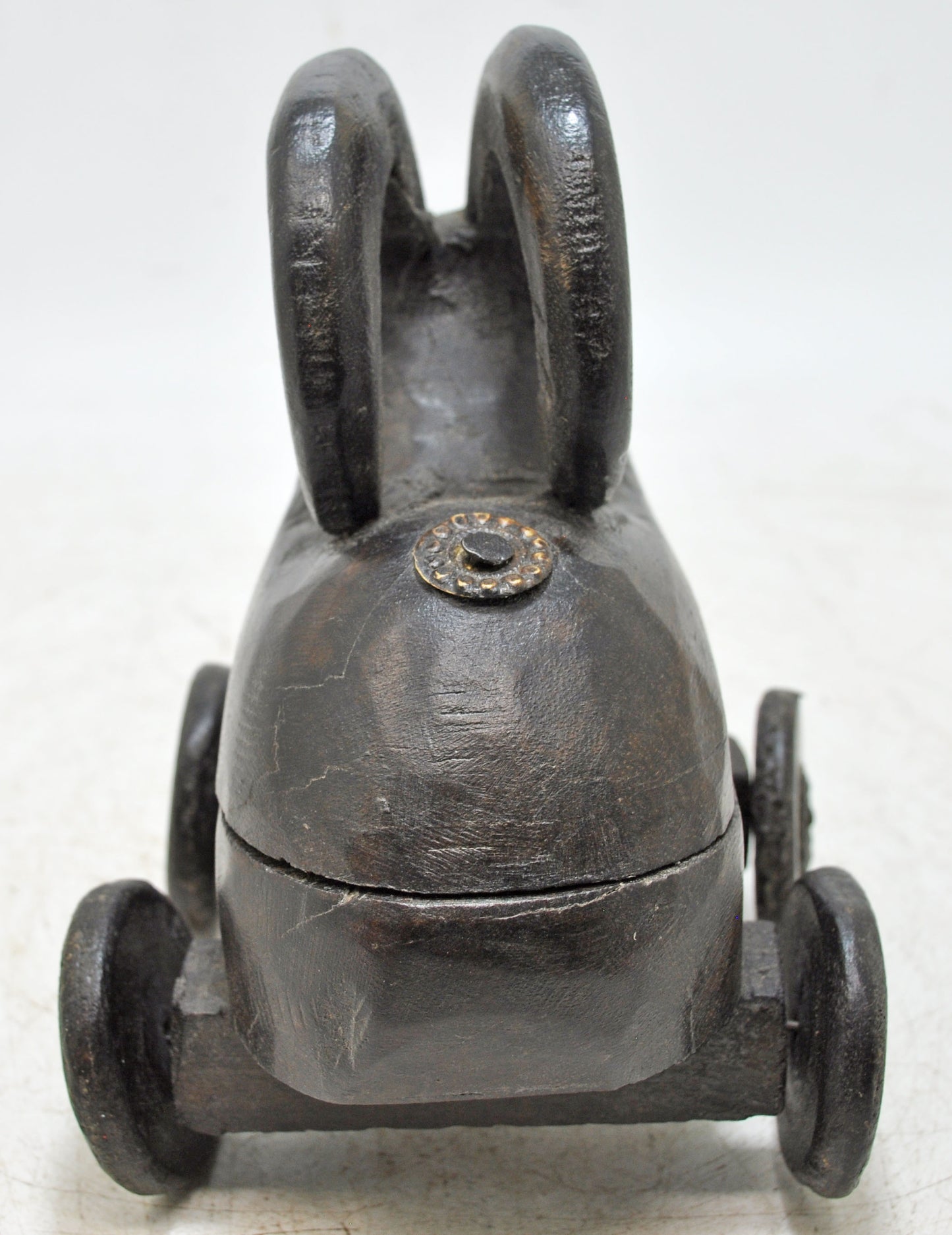 Hand Carved Wooden Goat Ram on Wheels Figurine Spice Box