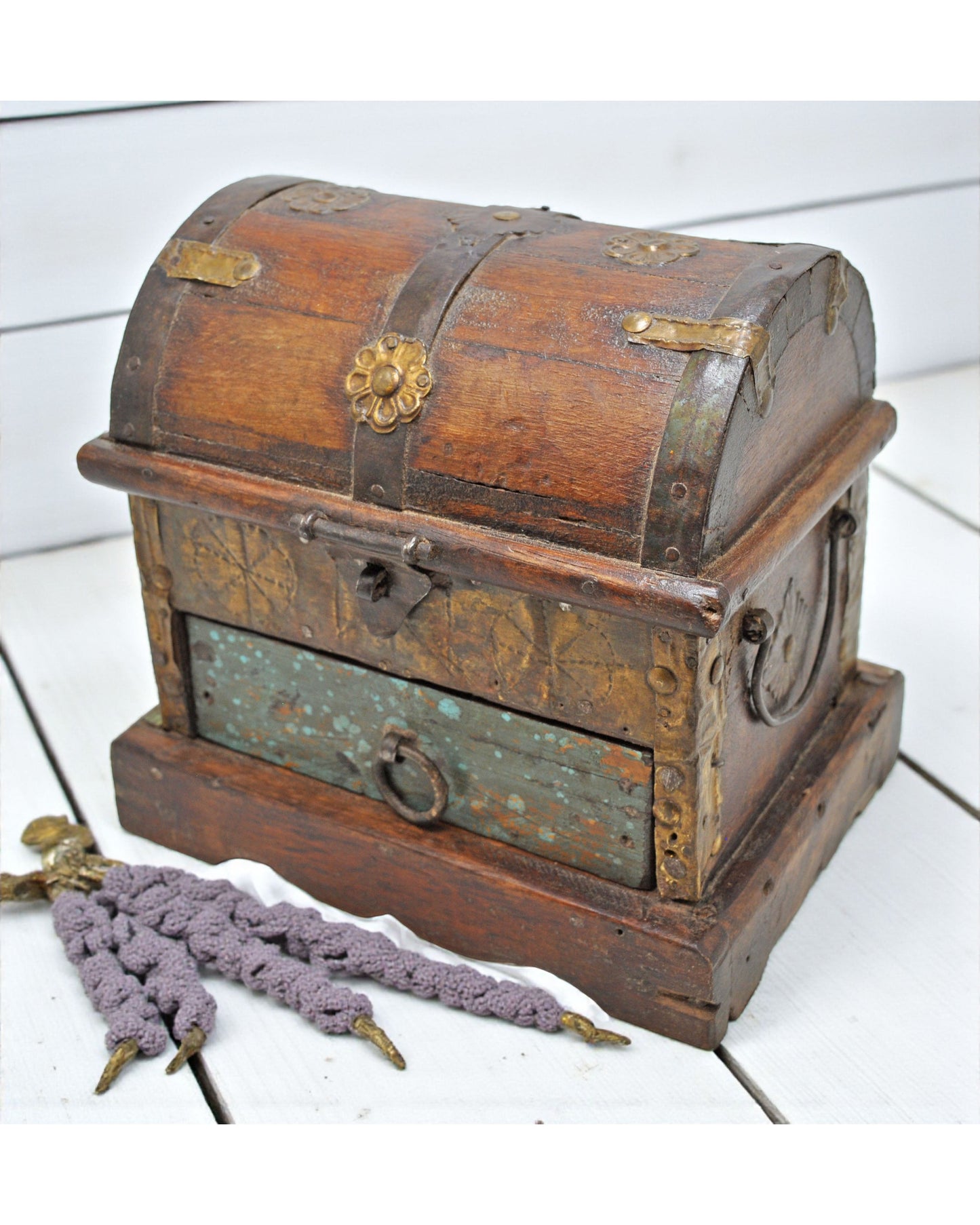Vintage Wooden Small Storage Box With Drawer Original Old Hand Crafted