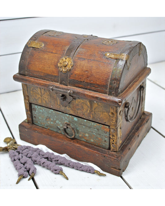 Vintage Wooden Small Storage Box With Drawer Original Old Hand Crafted