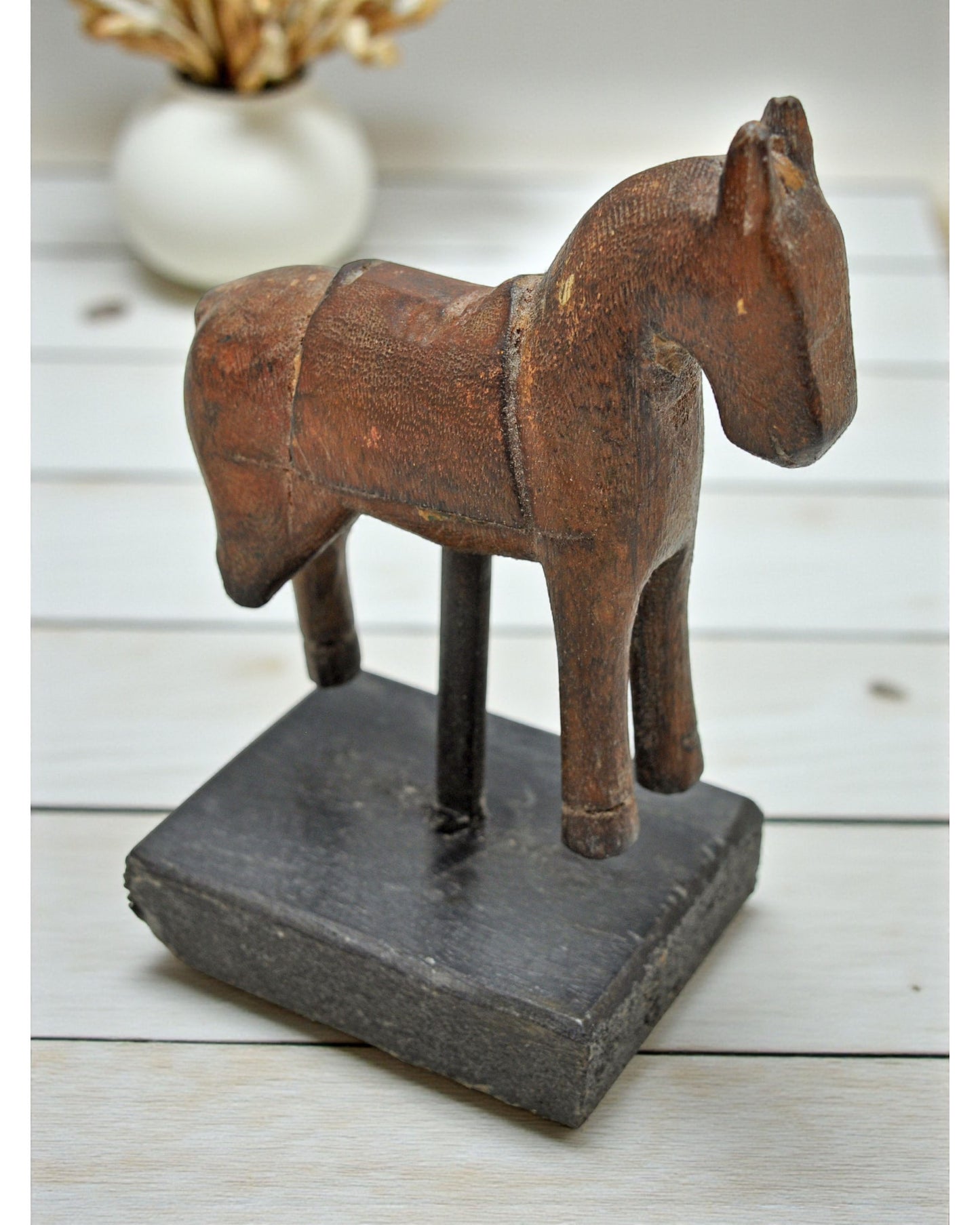 Vintage Wooden Small Horse Figurine Original Old Hand Carved