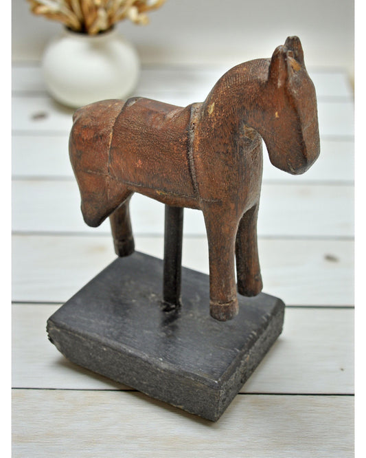 Vintage Wooden Small Horse Figurine Original Old Hand Carved