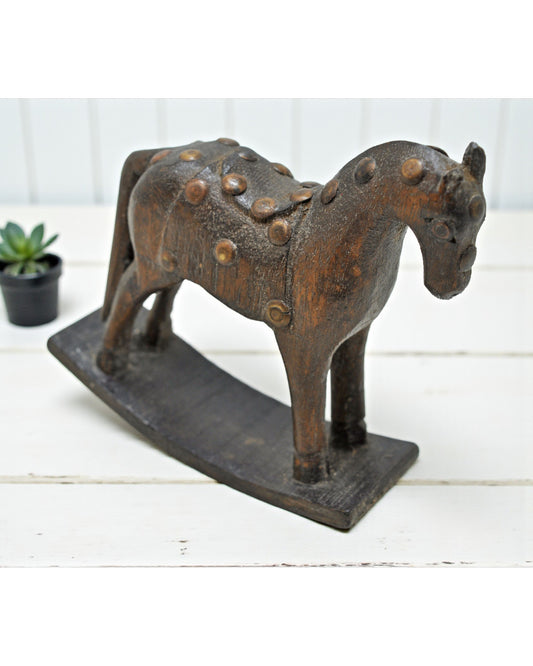 Vintage Wooden Small Horse Figurine Original Old Hand Carved