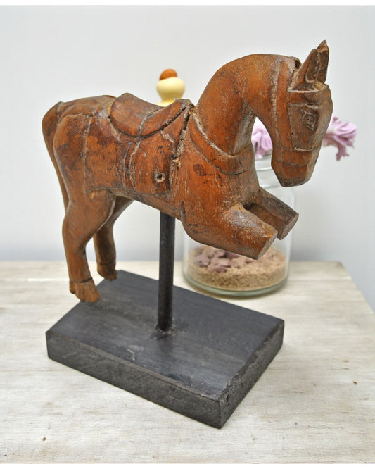 Vintage Wooden Small Horse Figurine Original Old Hand Carved