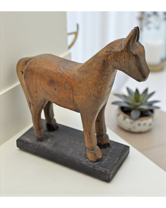 Vintage Wooden Small Horse Figurine Original Old Hand Carved