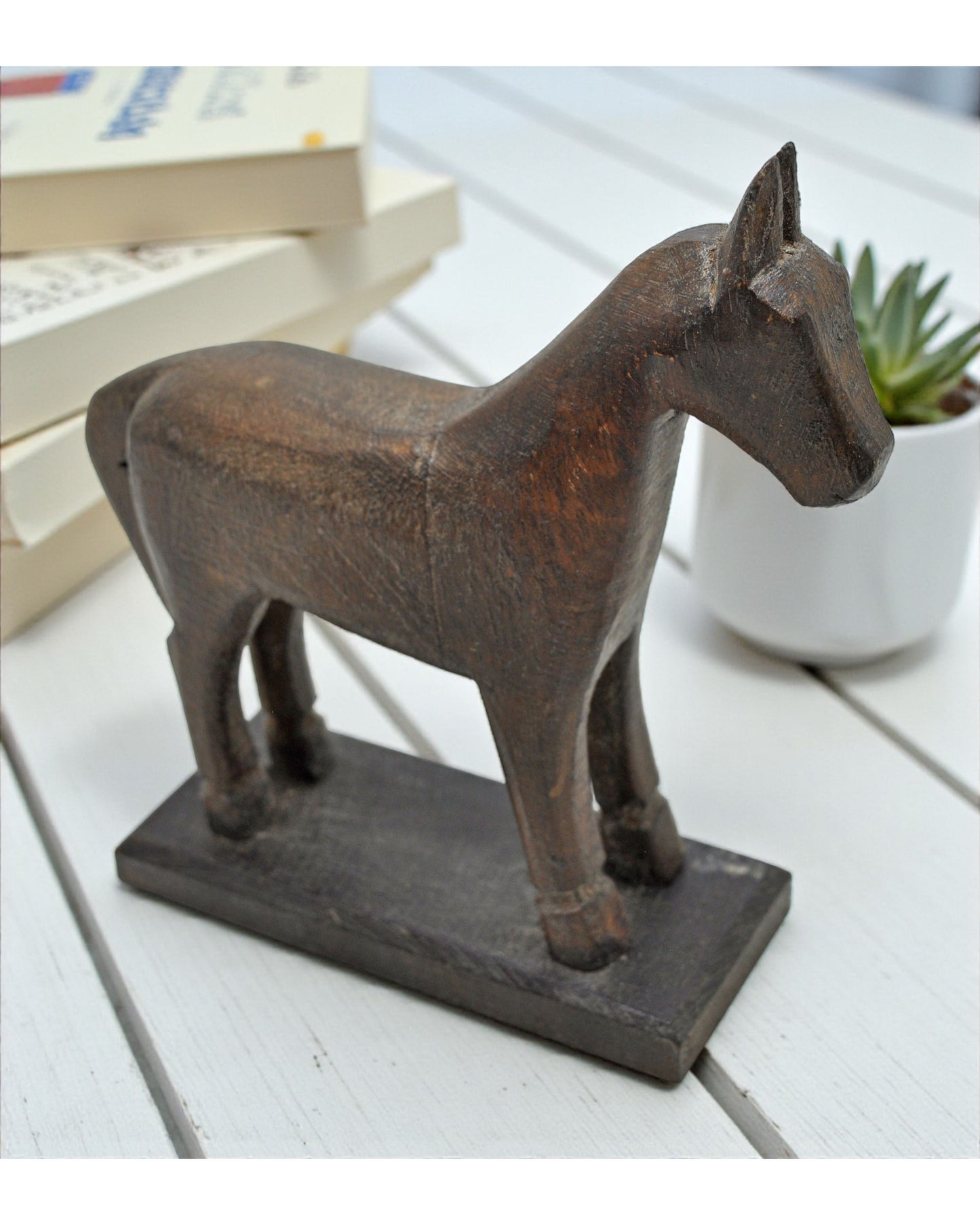 Vintage Wooden Small Horse Figurine Original Old Hand Carved