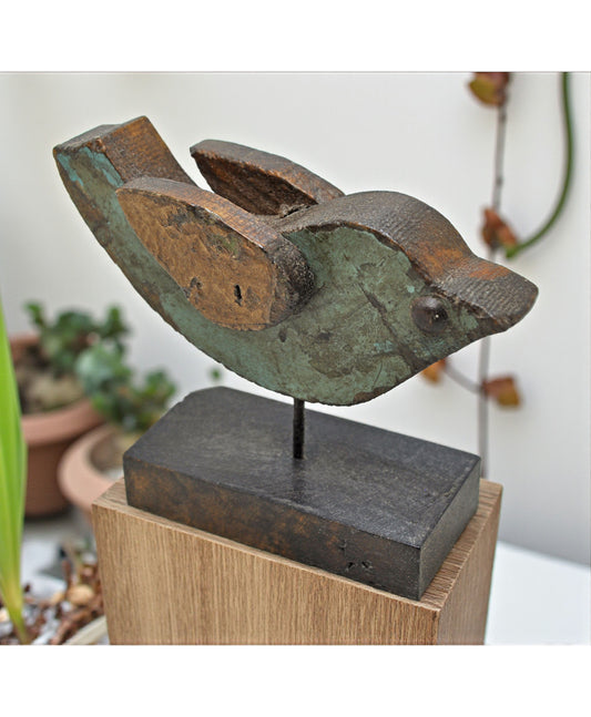 Vintage Wooden Small Size Bird Figurine Original Old Hand Carved