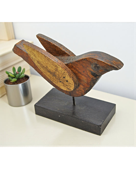 Vintage Wooden Small Size Bird Figurine Original Old Hand Carved