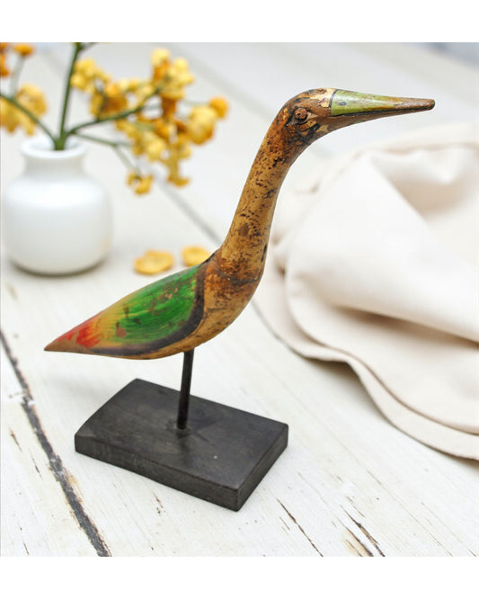 Vintage Wooden Small Size Bird Figurine Original Old Hand Carved