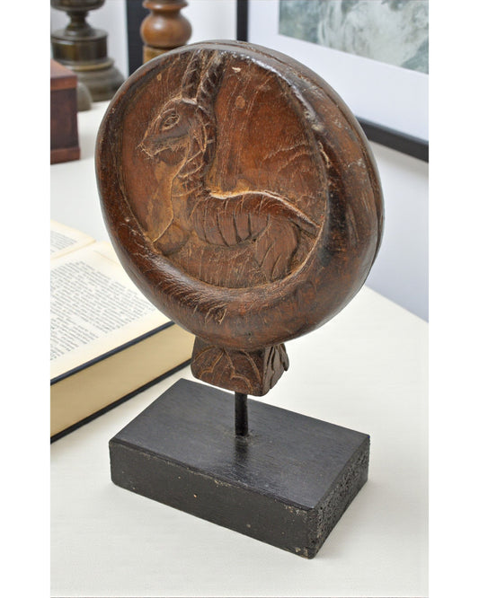 Antique Wooden Deer Carving Panel Plaque on Stand Original Old Hand Carved